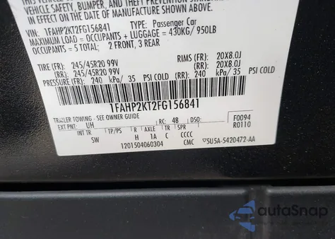 2015 Ford Taurus Sho z USA, uszkodzony, nr VIN 1FAHP2KT2FG156841